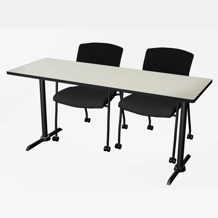Regency Cain 66 x 24 in. T-Base Training Seminar Table- Maple & 2 Knight Mesh Chairs