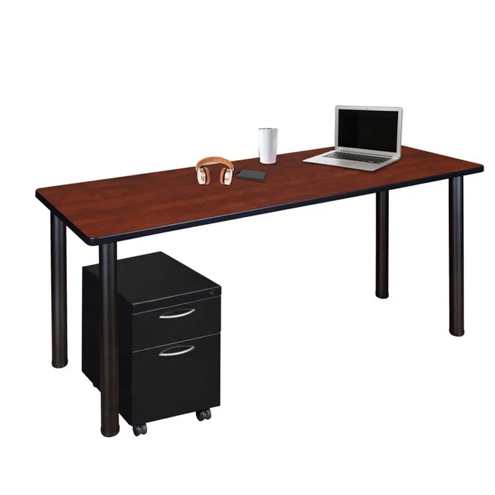 Regency Kee 66 x 24 in. Mobile Desk with Storage- Cherry Top, Black Legs