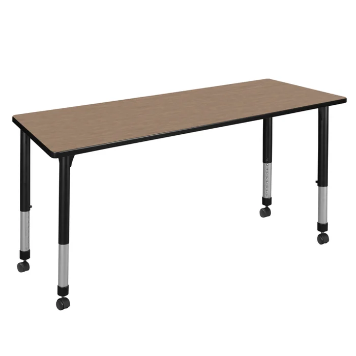 Regency Kee 66 x 30 in. Height Adjustable Mobile Classroom Activity Table- Noble Oak Top & Black Base