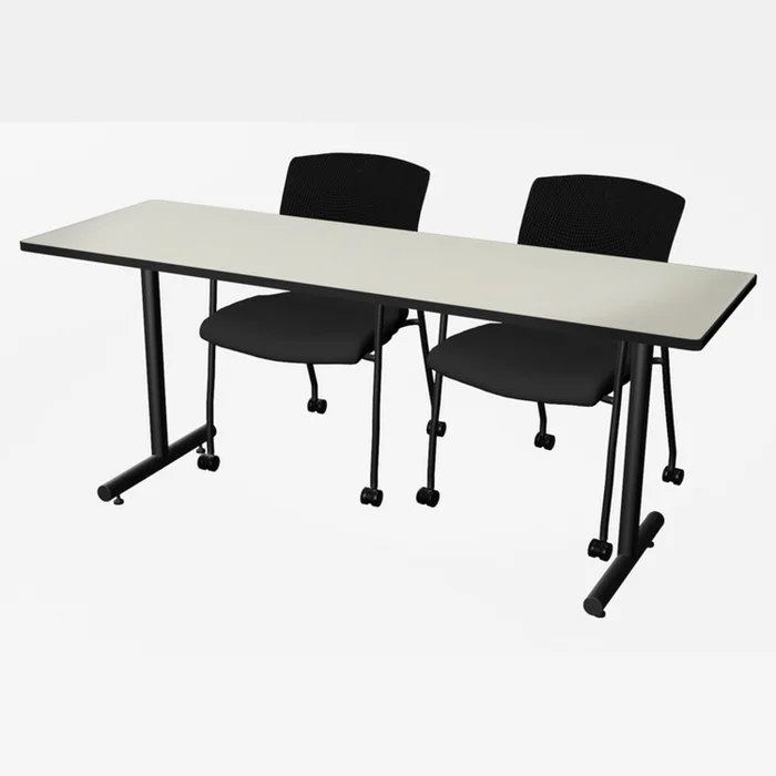 Regency Kobe 72 x 24 in. T-Base Training Seminar Table- Maple, 2 Knight Mesh Chairs