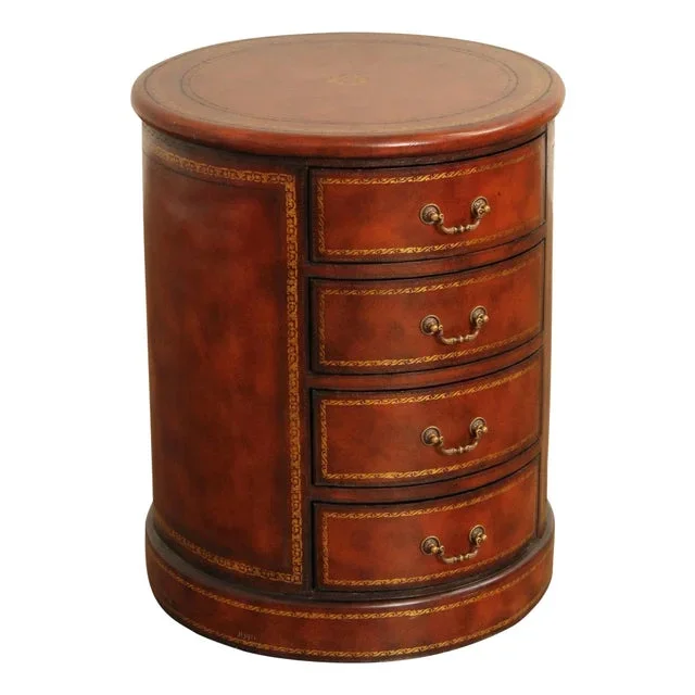 Regency Style Leather Wrapped Drum Table