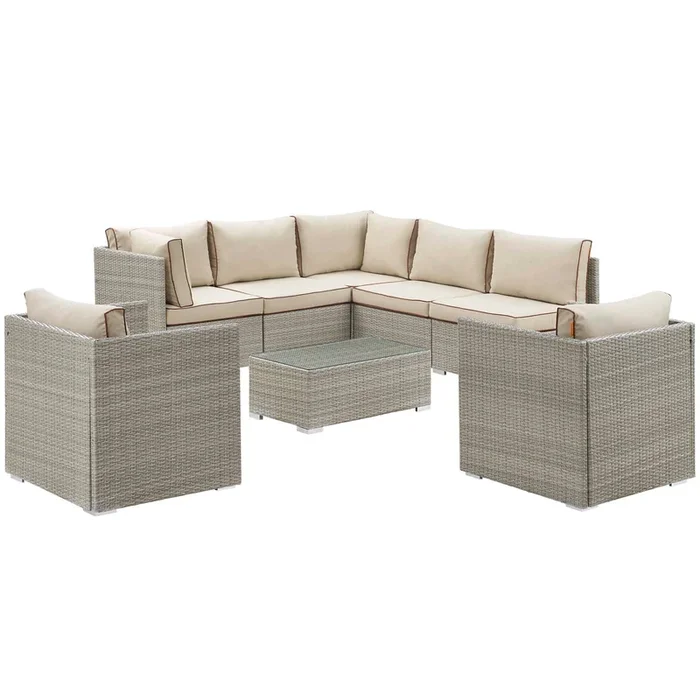 Repose 8 Piece Outdoor Patio Sectional Set in Light Gray Beige-2