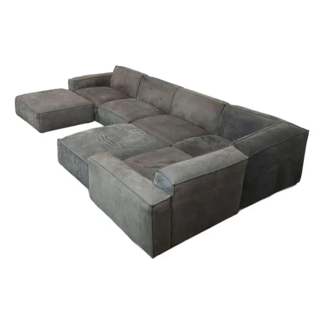 Restoration Hardware Como Modular Gray Leather Sofa