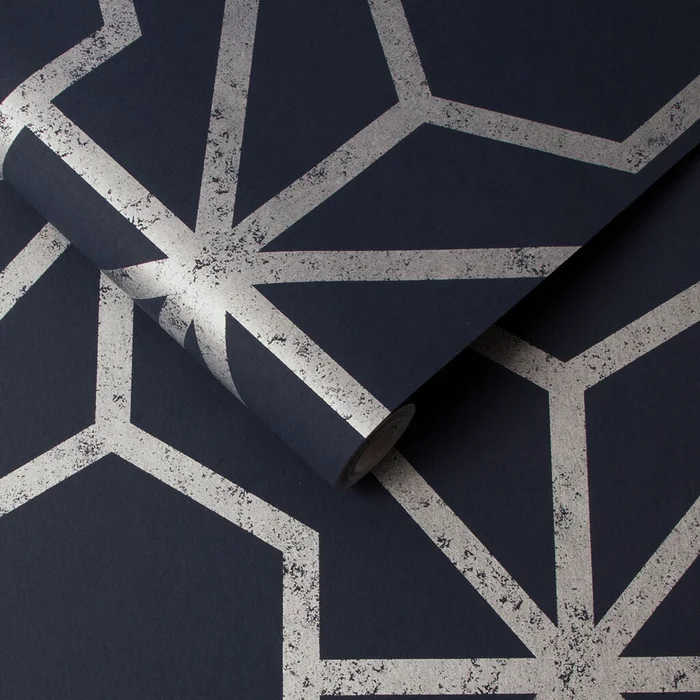 Rinku Wallpaper – Navy & Silver