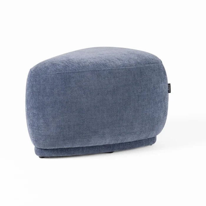 River Rock Shaped Ottoman with Blue Upholstery & Solid Wood Frame