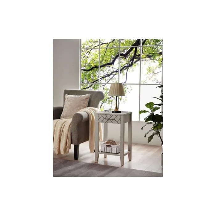 Room Designs Side Table Off-White with black lines on drawer Contemporary Rectangle