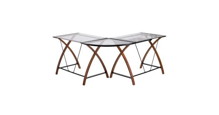 Roseto 83-1/4″ Wide Metal Framed Glass Top Computer Desk