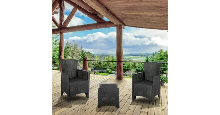 Roseto Faux Rattan 3 Piece Outdoor Seating Conversation Set with Square Side Table