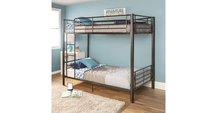 Roseto Twin over Twin Steel Bunk Bed with Side Ladder