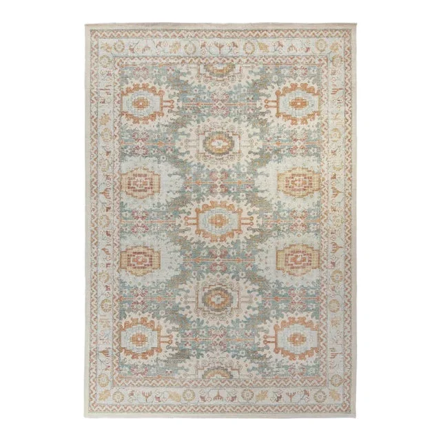 Rug & Kilim’s Distressed Rosette Rug in Beige and Blue, 4×6