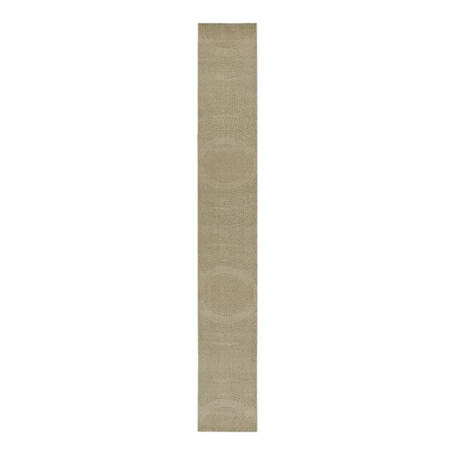 Rug & Kilim’s Distressed Style Extra-Long Runner in Beige With Green Dot Pattern