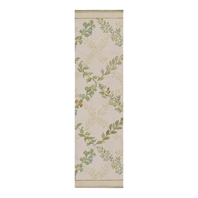 Rug & Kilim’s Tudor Style Flatweave Runner in Cream and Green Floral Patterns