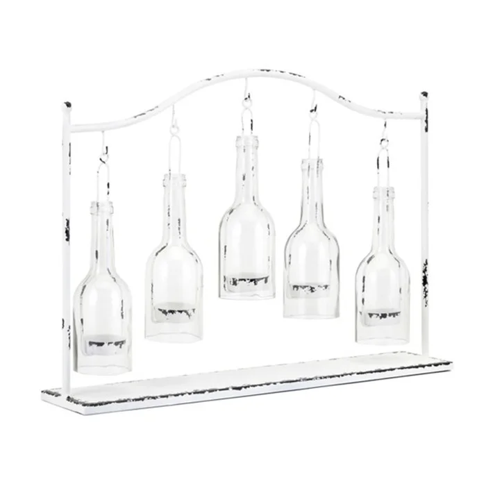 Rustic Iron Votive Candle Holder with 5 Arched Glass Bottles – Imax