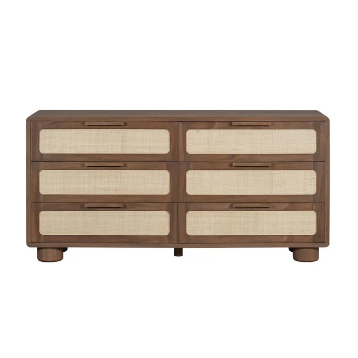 Salted Oak – Madera Mocha Acacia Wood with Rattan Drawers Contempory 96in Dresser – STO2204-MMC