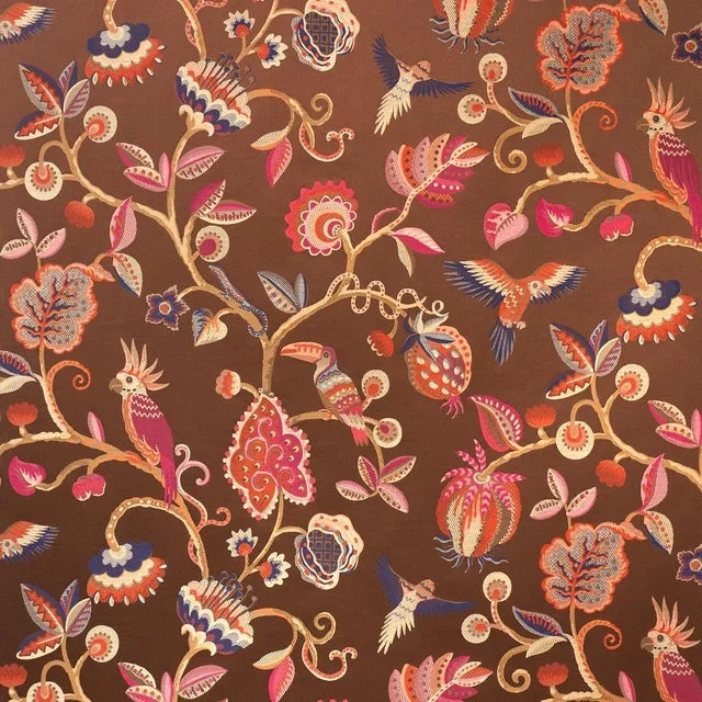 SAMPLE – Schumacher Birds Of Paradise Fabric In Chestnut