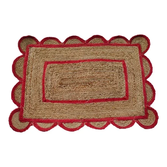 Scallop Jute Doormat in Red