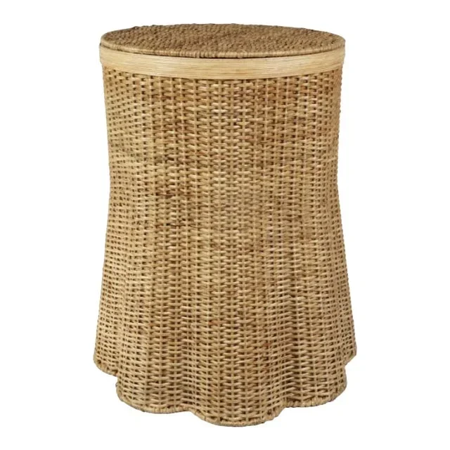 Scalloped Wicker Storage Stool, 24″
