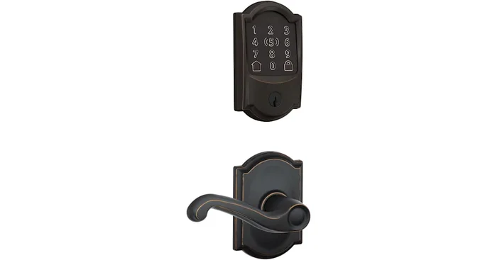 Schlage Encode Plus Camelot Electronic Keyless Entry Deadbolt Combo Pack with Flair Interior Lever and Decorative Camelot Trim