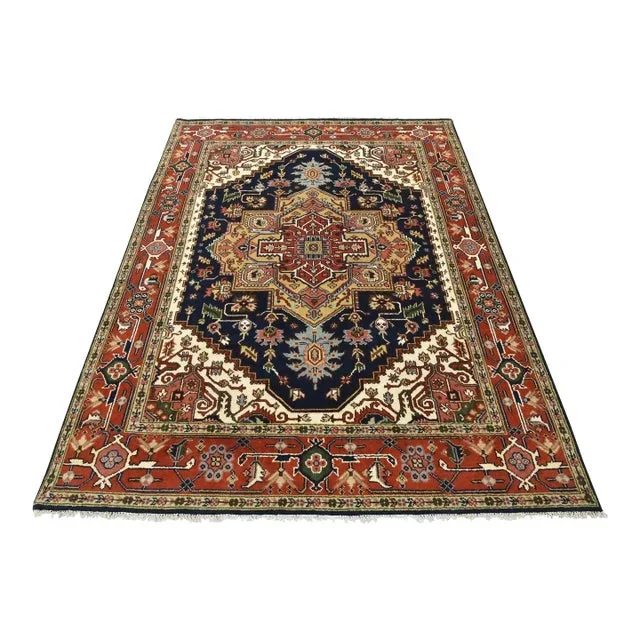Serapi Rug 7’10” X 9’11” Blue Wool Hand-Knotted Oriental Carpet