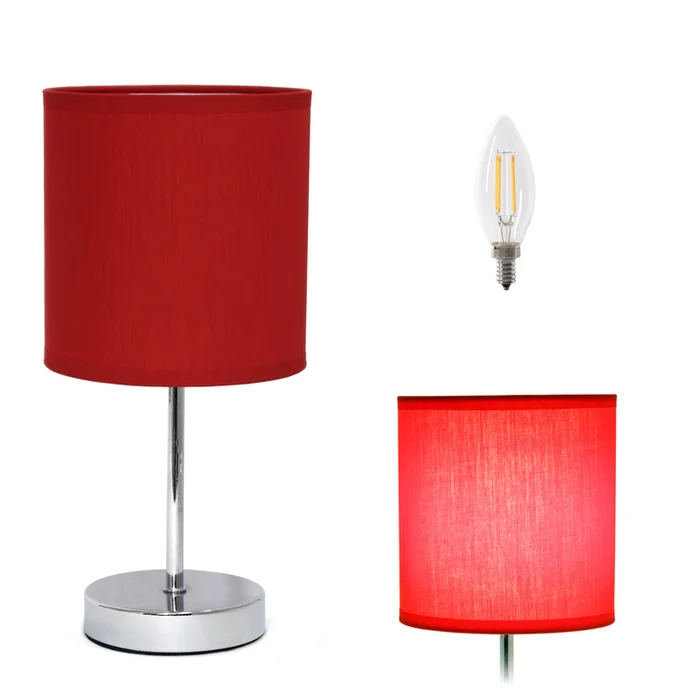 Simple Designs 11.81″ Basic Chrome Mini Table Lamp for Living Room, Nightstand, Office, Desk, Entryway, Kids Room, Red, With Feit LED Bulb Included
