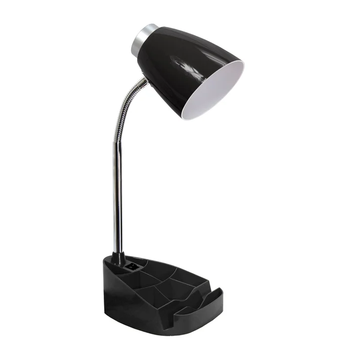 Simple Designs Compartmental Desk Lamp with iPhone/iPad/Tablet Stand, Bendable Gooseneck, Black