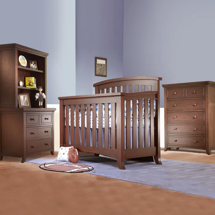 Sorelle Alex 4 Piece Nursery Set – 4 in 1 Convertible Crib, 3 Drawer Dresser, Hutch and 5 Drawer Dresser in Mocha Cafe