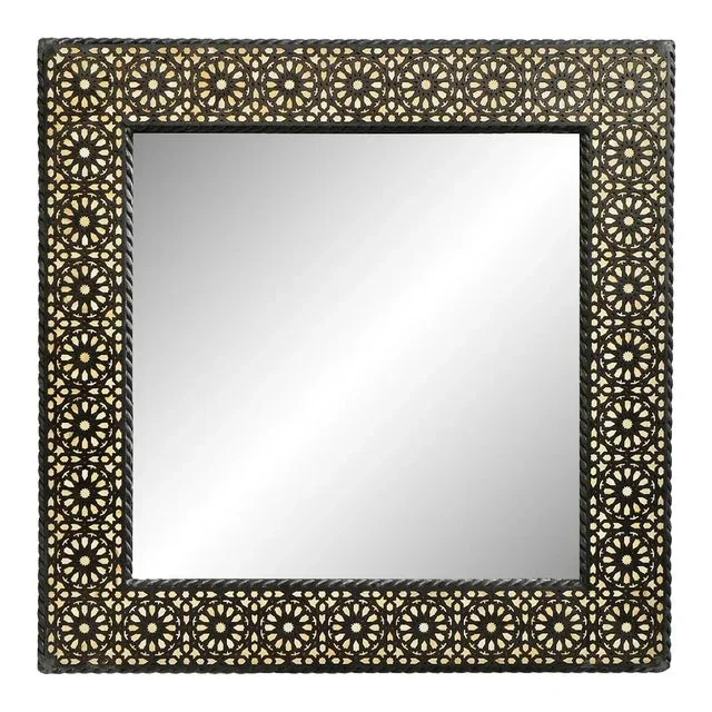 Square Moroccan Wood Inlay Mirror Small