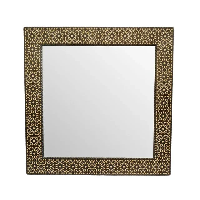 Square Moroccan Wood Inlay Mirror