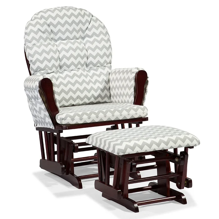 Storkcraft Hoop Custom Glider and Ottoman in Cherry and Gray Chevron
