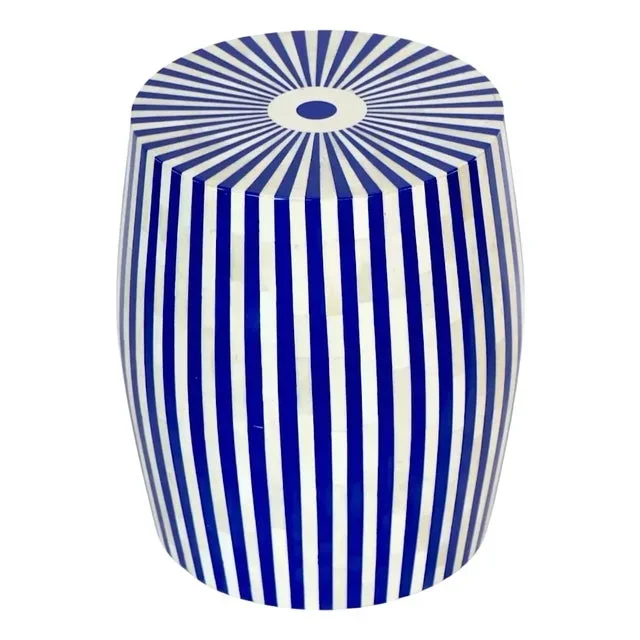Striped Bone & Resin Table/ Stool- Blue