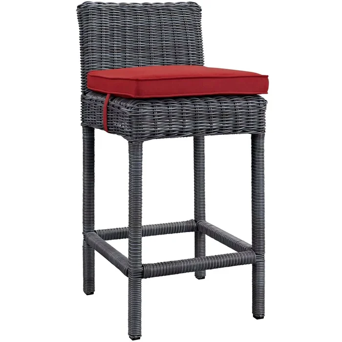 Summon Outdoor Patio Sunbrella Bar Stool in Gray Red