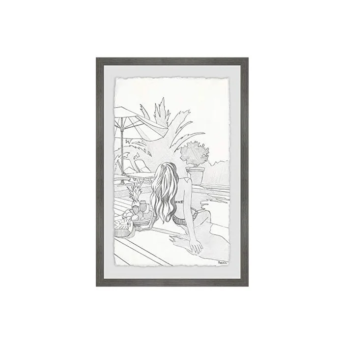 Sunbathing by the Pool Framed Painting Print