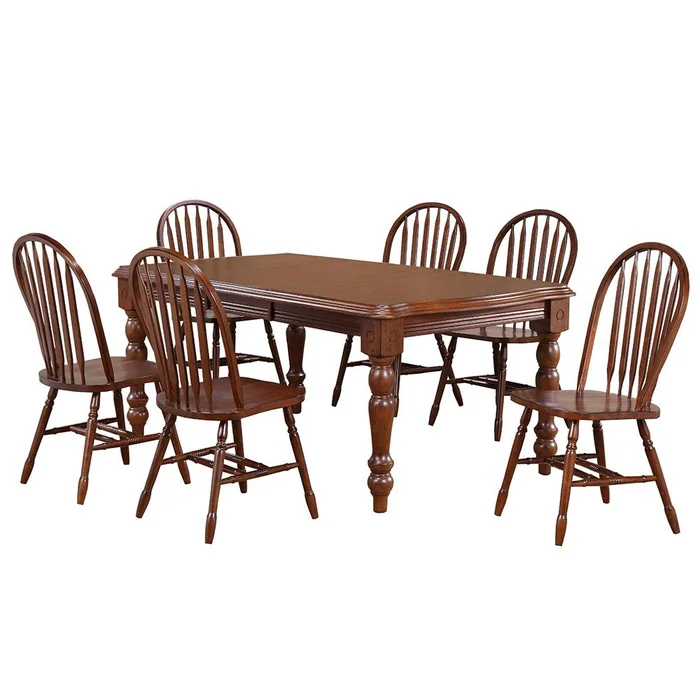 Sunset Trading – Andrews 7 Piece 56-72in Rectangular Extendable Dining Set with Windsor Arrowback Chairs – Distressed Chestnut Brown – DLU-ADW4272-82