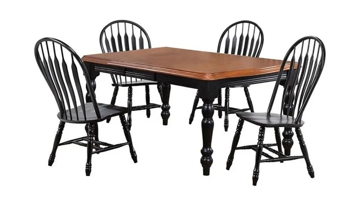 Sunset Trading – Black Cherry Selections 5 Piece 56-72in Rectangular Extendable Dining Set with 4 Comfort Back Chairs – Distressed Antique Black with Cherry – DLU-SLT4272-4130-AB5PC