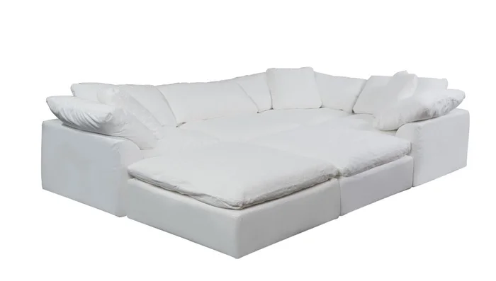 Sunset Trading – Contemporary Puff Collection 6PC Modular U-Shaped Pit Sectional Sofa White – SU-1458-81-3C-1A-2O