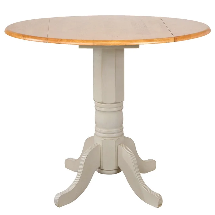 Sunset Trading – Oakley Selections 42in Round Extendable Drop Leaf Counter Height Pub Table – Distressed Antique White/Light Oak – DLU-AWLO4242CB