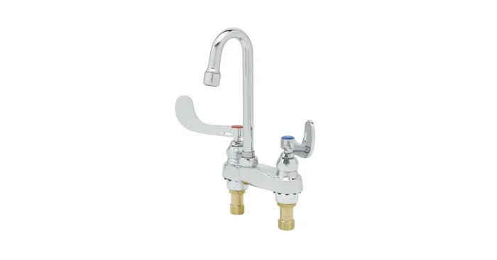 T and S Brass Medical Faucet, 4″ Centerset, Rigid/Swivel Gooseneck, 0.5 gpm VR Non-Aerated, 4″ Handles