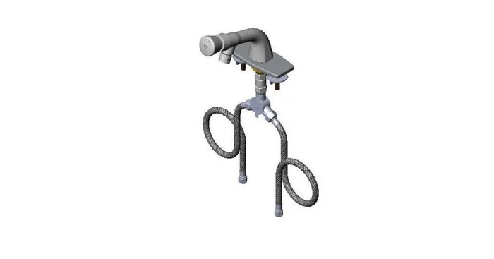 T and S Brass Metering Faucet, Single Hole Base, Flex Hoses, Push Button Cap, Vandal Resistant Plate