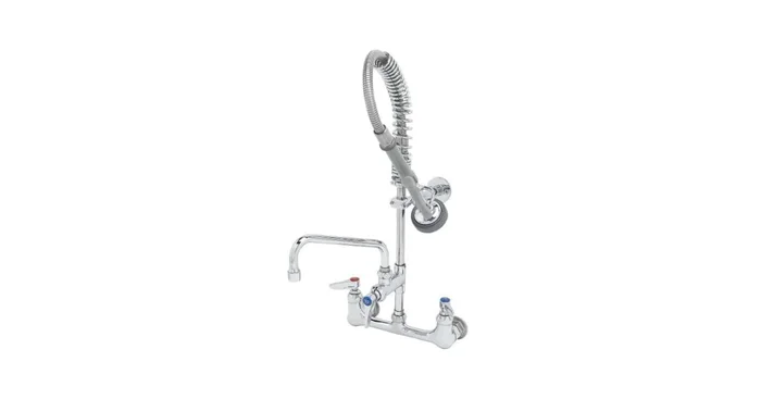 T and S Brass Mini-PRU: 8″ Wall Mount, B-0107, 6″ Swing Nozzle, Lever Handles, Wall Bracket