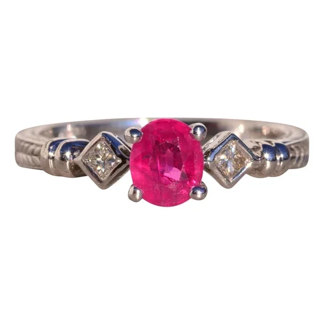 The 183rd Street: Oval Natural Ruby and Natural Diamond Ring in White Gold