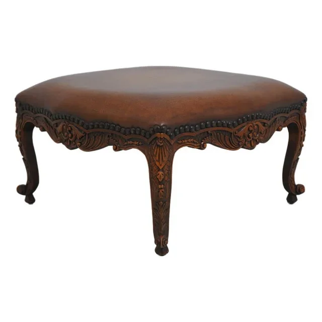 Theodore Alexander French Style Leather Seat Large Ottoman