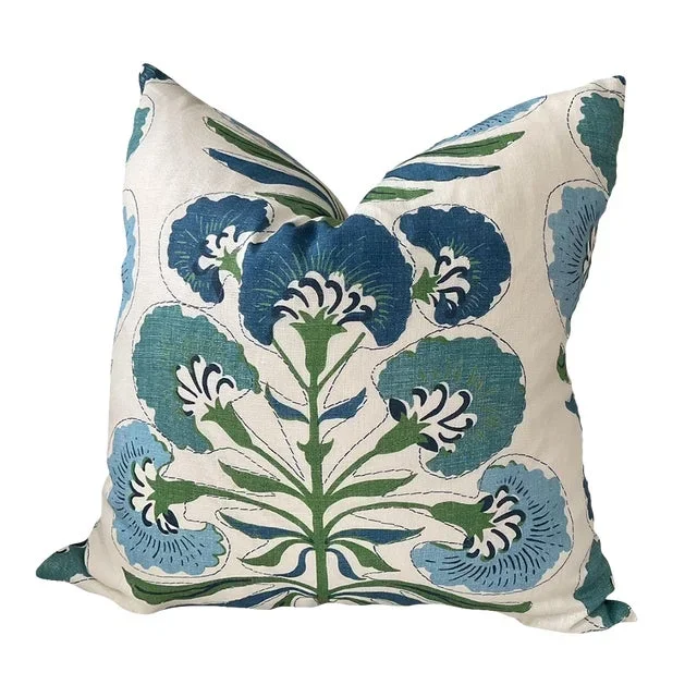 Thibaut “Tybee Tree” in Green and Blue Floral Down-Filled 24″ Pillow – Single