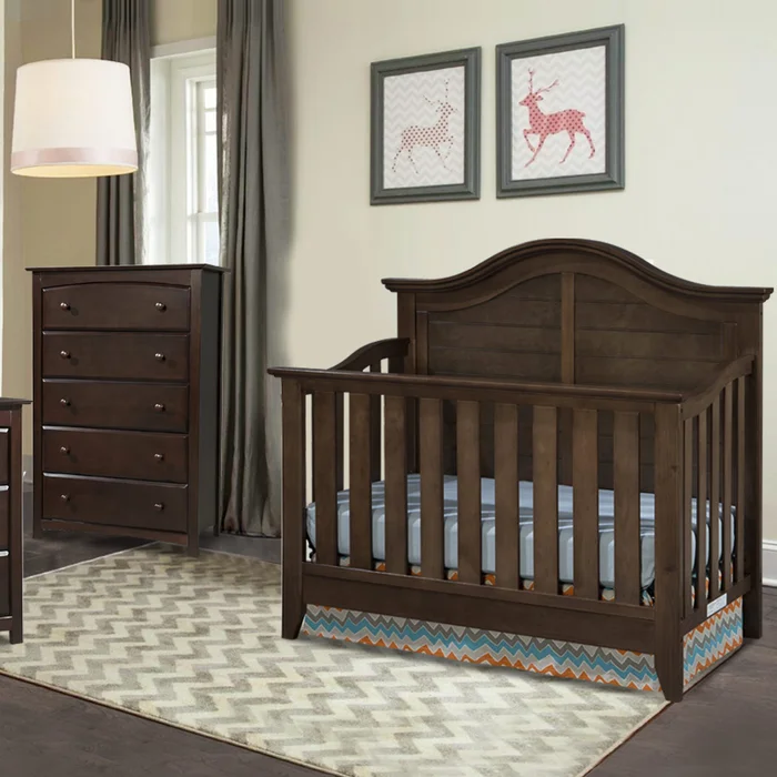 Thomasville Southern Dunes 2 Piece Nursery Set – 4-in-1 Convertible Crib and Kenton 5 Drawer Dresser in Espresso
