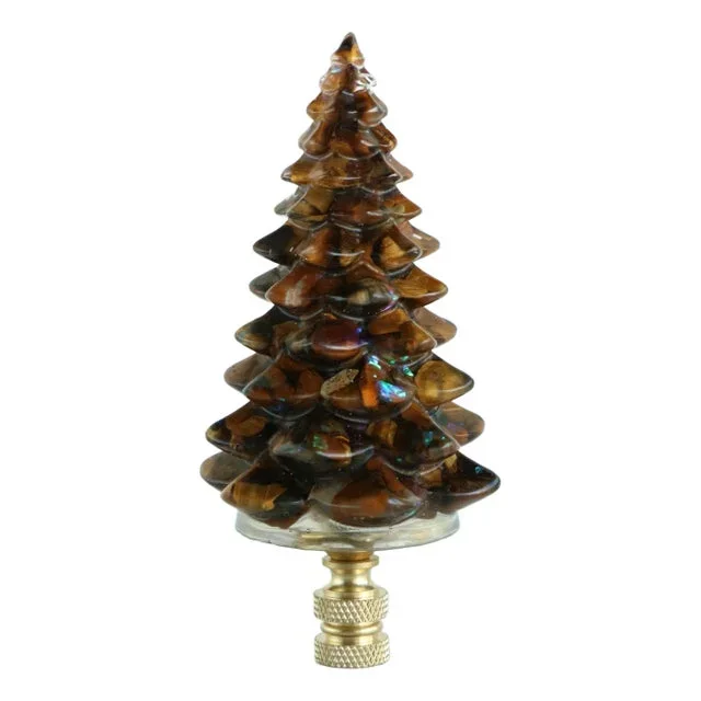 Tiger’s Eye Christmas Tree Lamp Finial on Brass Hardware