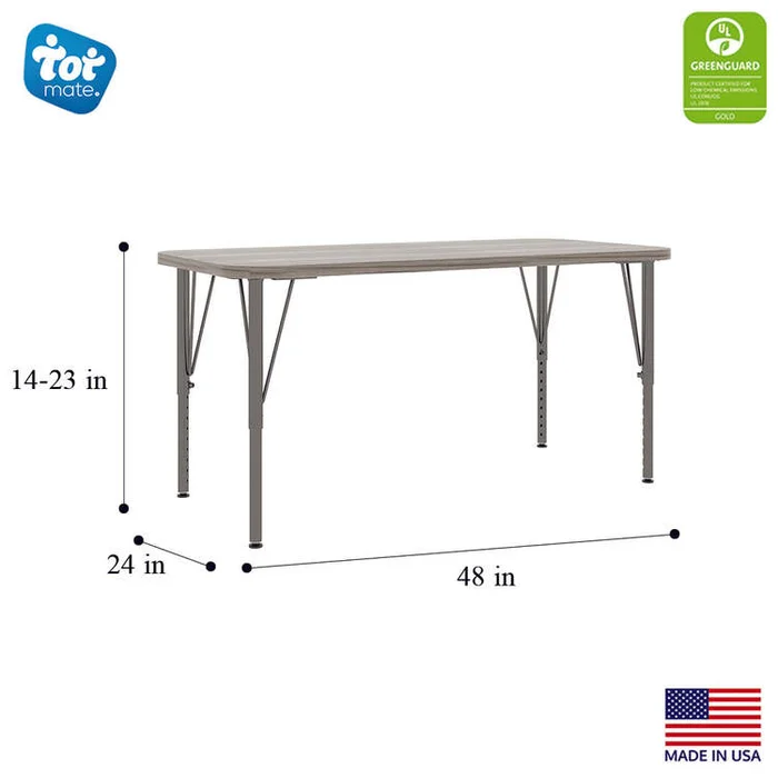 Tot Mate Rectangular Table, Adjustable Height Legs, Table Top Height Range14″ to 23