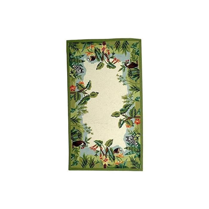 Transitional Wool Pile Beige Green Small Rectangle Rug 5×3