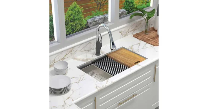 Transolid KWS 32″ Undermount Single Basin Stainless Steel Kitchen Sink with Basin Rack, Basket Strainer, Colander and Cutting Board