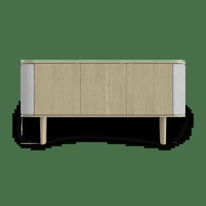 Treasures 3 Door Cabinet, Oak, Silver Grey Fabric
