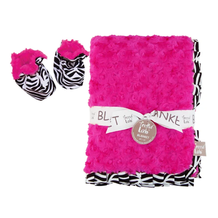 Trend Lab Zahara Zebra Luxe Velour Blanket and Booties Gift Set