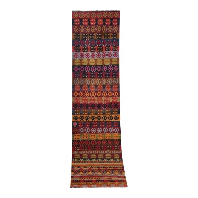 Tribal Flat Woven Turkish Striped Kilim Runner 3’2” X 14’9”